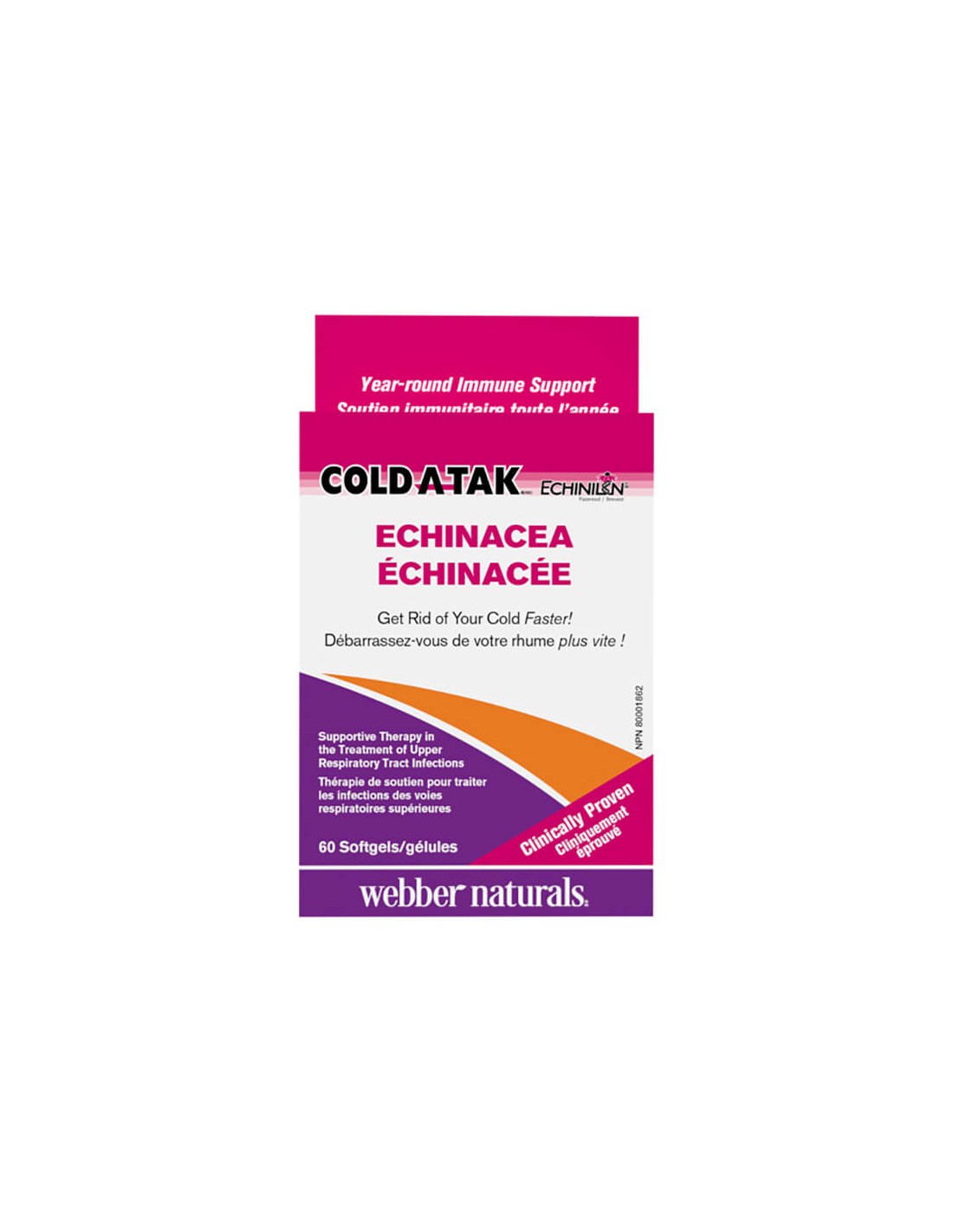 Cold-A-Tak® Ehinacea - Echinacea, 250 mg - For colds and flu, 60 softgel capsules - Nutra Best Europe