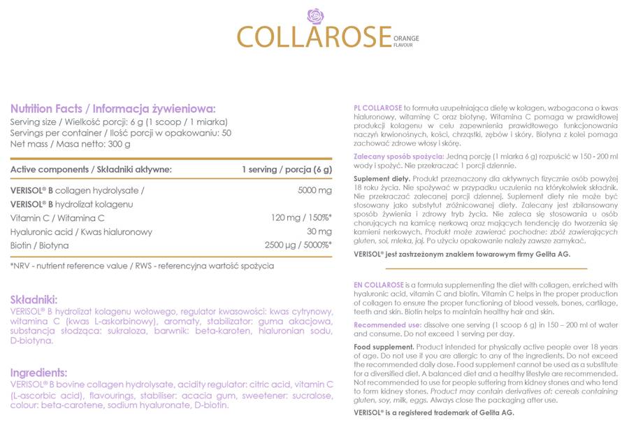 AllDeynn | CollaRose - Collagen with Hyaluronic Acid - 300 grams - Nutra Best Europe