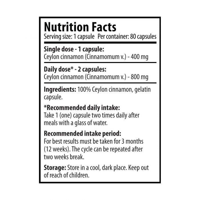 Ceylon Cinnamon 100% 80 capsules - Nutra Best Europe