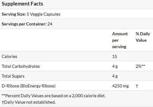 D-Ribose 850 mg - 120 capsules - Nutra Best Europe