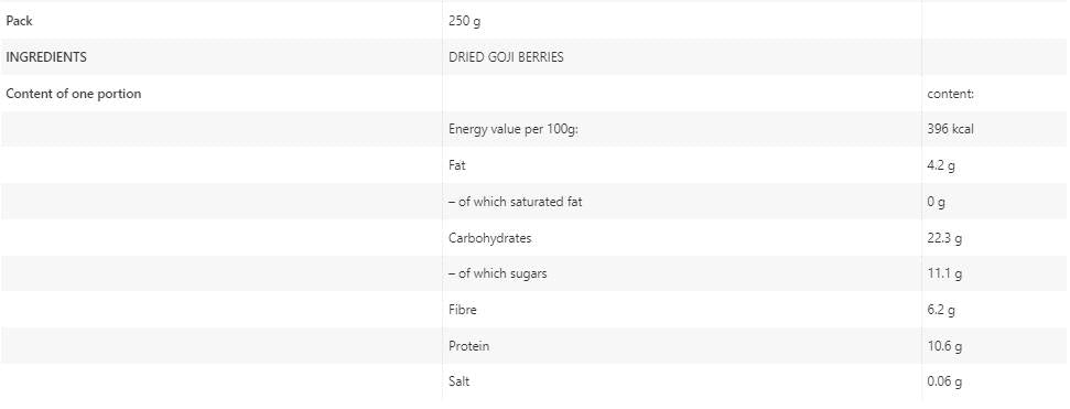 Dried Goji Berries - 250 grams - Nutra Best Europe