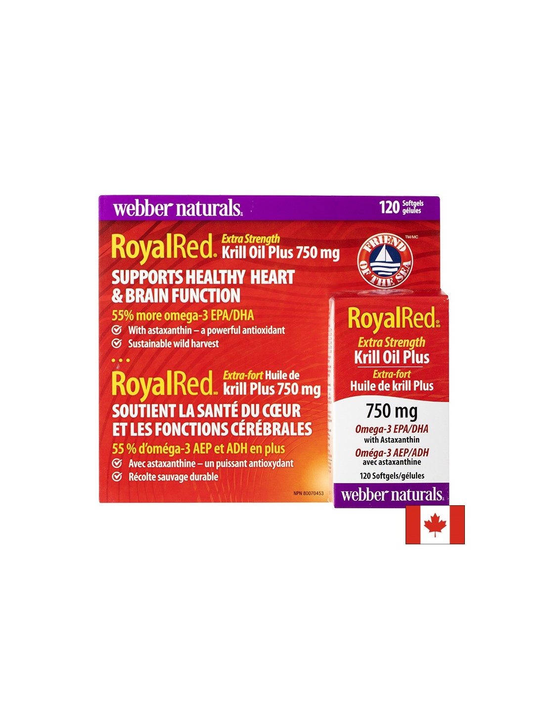 Három kombináció a szív és az agy támogatására - Krill olaj + Omega-3 és asztaxantin RoyalRed, 120 lágyzselé kapszula