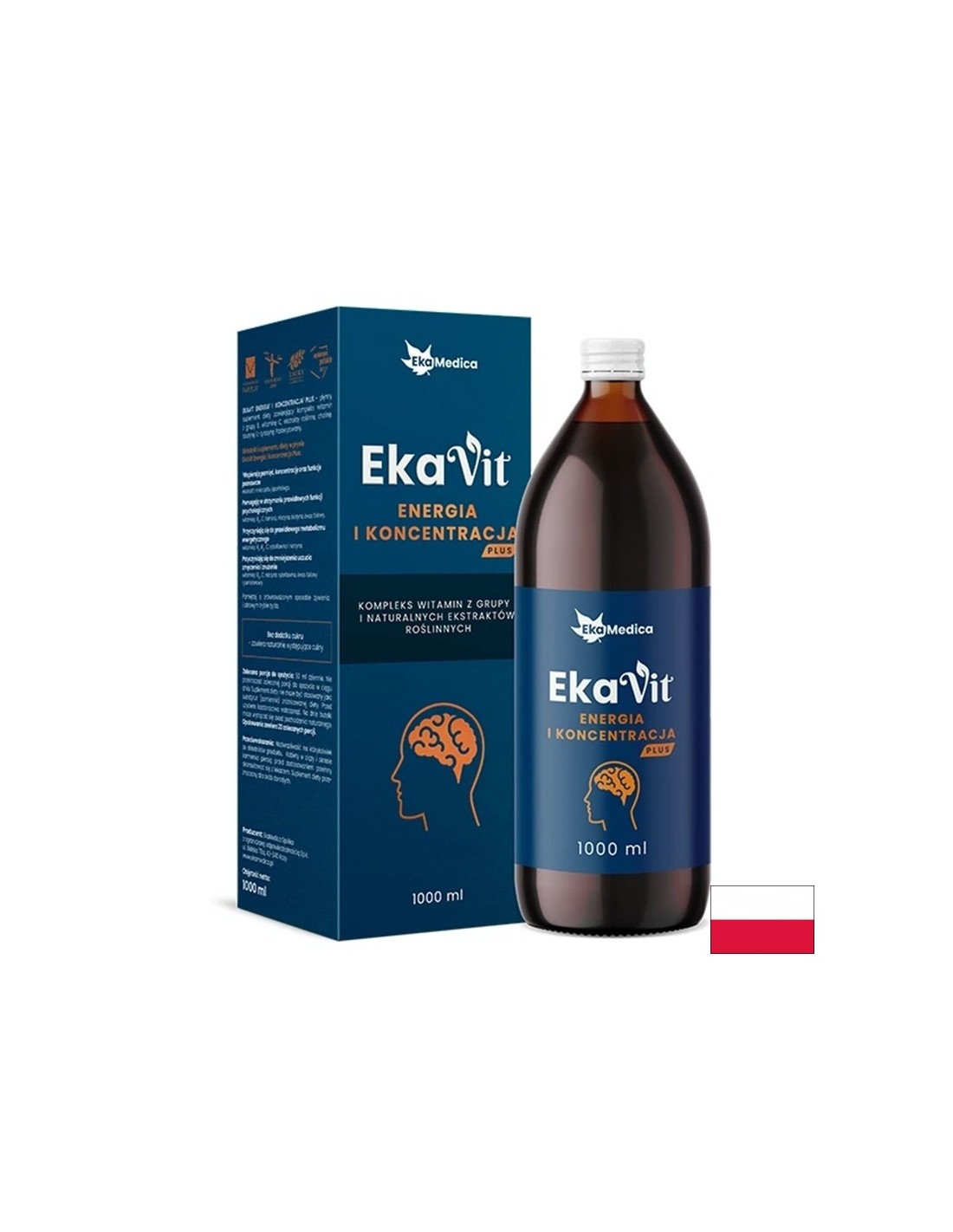 Liquid vitamin with herbal extracts for energy and focus - EkaVit, 1 liter, 20 doses - Nutra Best Europe