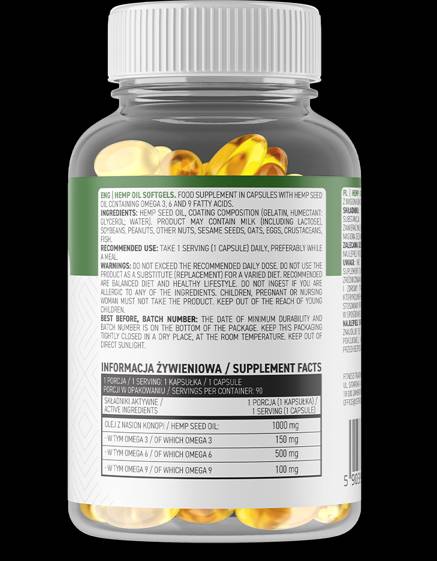 Hemp Seed Oil / Omega 3-6-9 Complex 90 Gel capsules - Nutra Best Europe