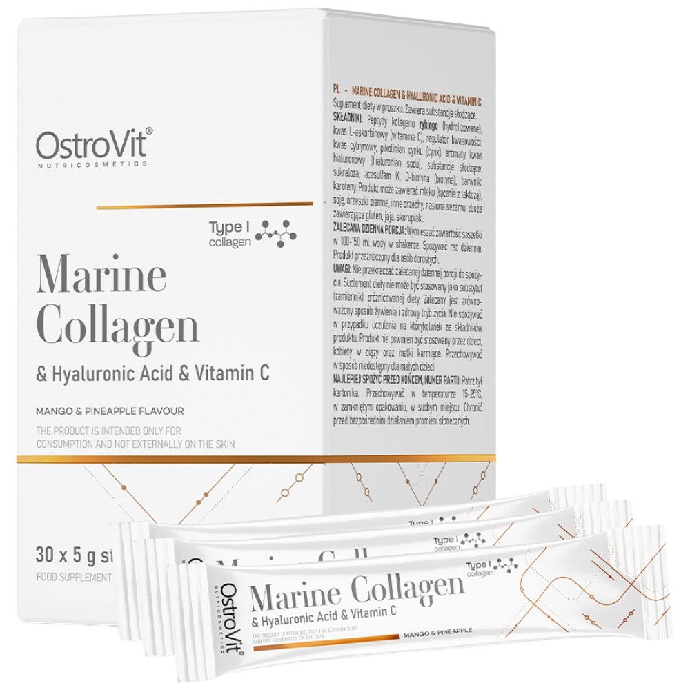 Marine Collagen & Hyaluronic Acid Powder | with Vitamin C - 200 грама - Nutra Best Europe
