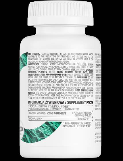 Niacin / Vitamin B3 200 Tablets - Nutra Best Europe