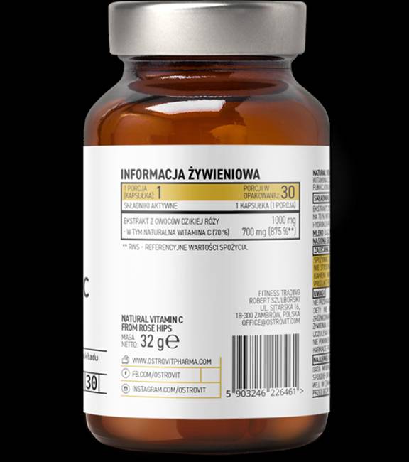 Natural Vitamin C 1000 mg / from Rose Hips 30 capsules - Nutra Best Europe