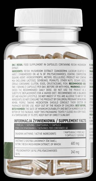 Reishi 600mg | Vege 60 capsules - Nutra Best Europe