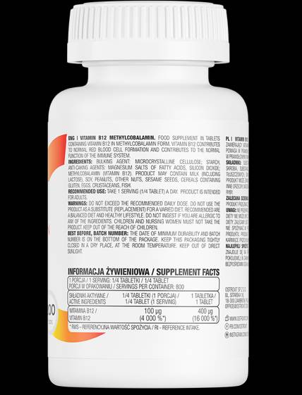 Vitamin B12 / Methylcobalamin 400 mcg 200 Tablets - Nutra Best Europe
