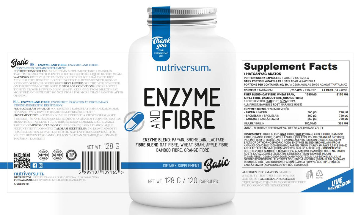 Enzyme And Fiber Blend 120 capsules - Nutra Best Europe