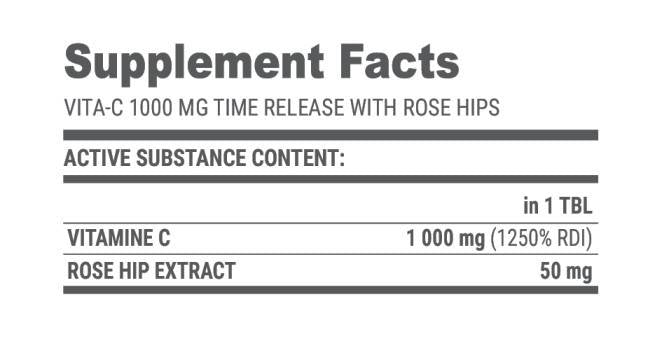 VITA-C Time Release 1000 - 100 Tablets - Nutra Best Europe