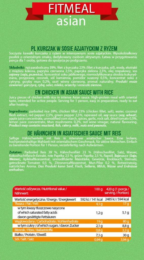 FitMeal Asian | Ready-to-eat High-Protein Meal - 420 grams - Nutra Best Europe