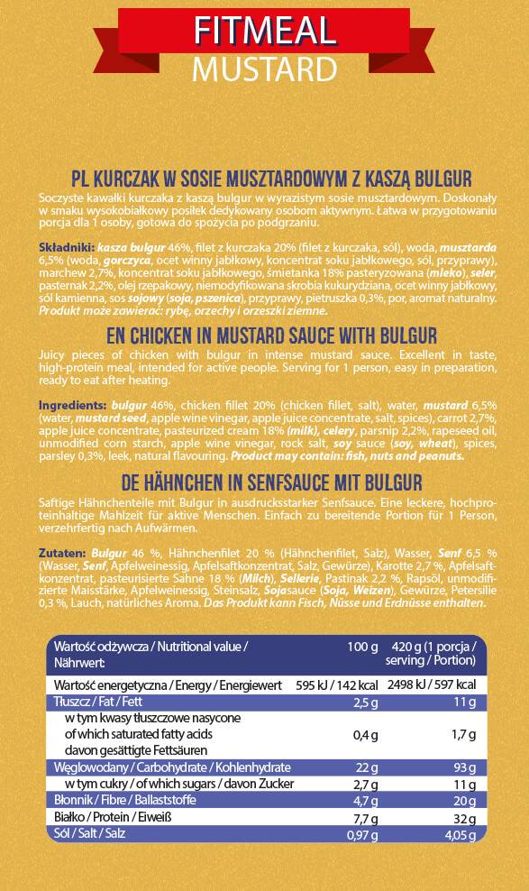 FitMeal Mustard | Ready-to-eat High-Protein Meal - 420 grams - Nutra Best Europe