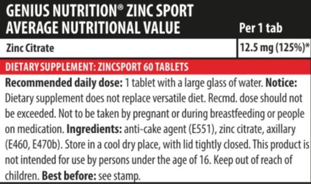 Zinc Sport - 60 Tablets - Nutra Best Europe