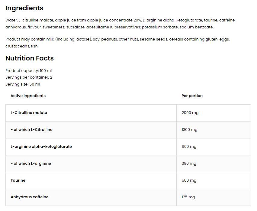 Pump Pre-Workout Shot | without Beta-Alanine - 100 ml - Nutra Best Europe