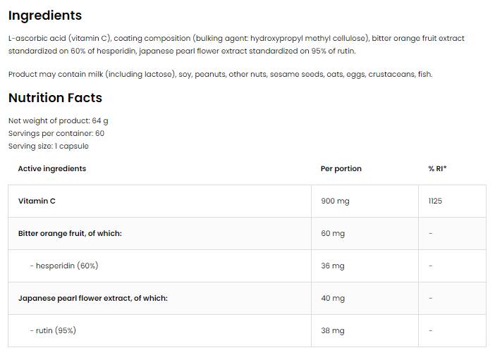 Vitamin C + Hesperidin + Rutin 60 capsules - Nutra Best Europe