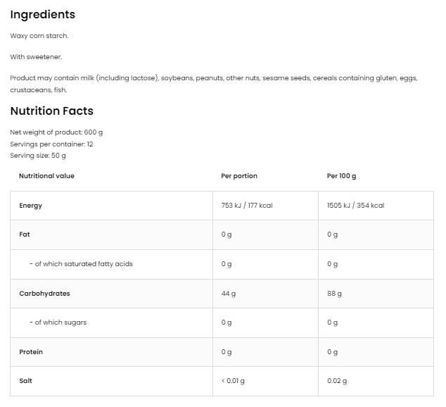 Waxy Maize - 600 grams - Nutra Best Europe