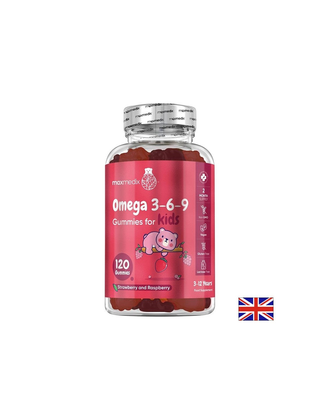 Immunity and brain function - Omega 3-6-9 for children, 120 jelly tablets, strawberry and raspberry flavor - Nutra Best Europe