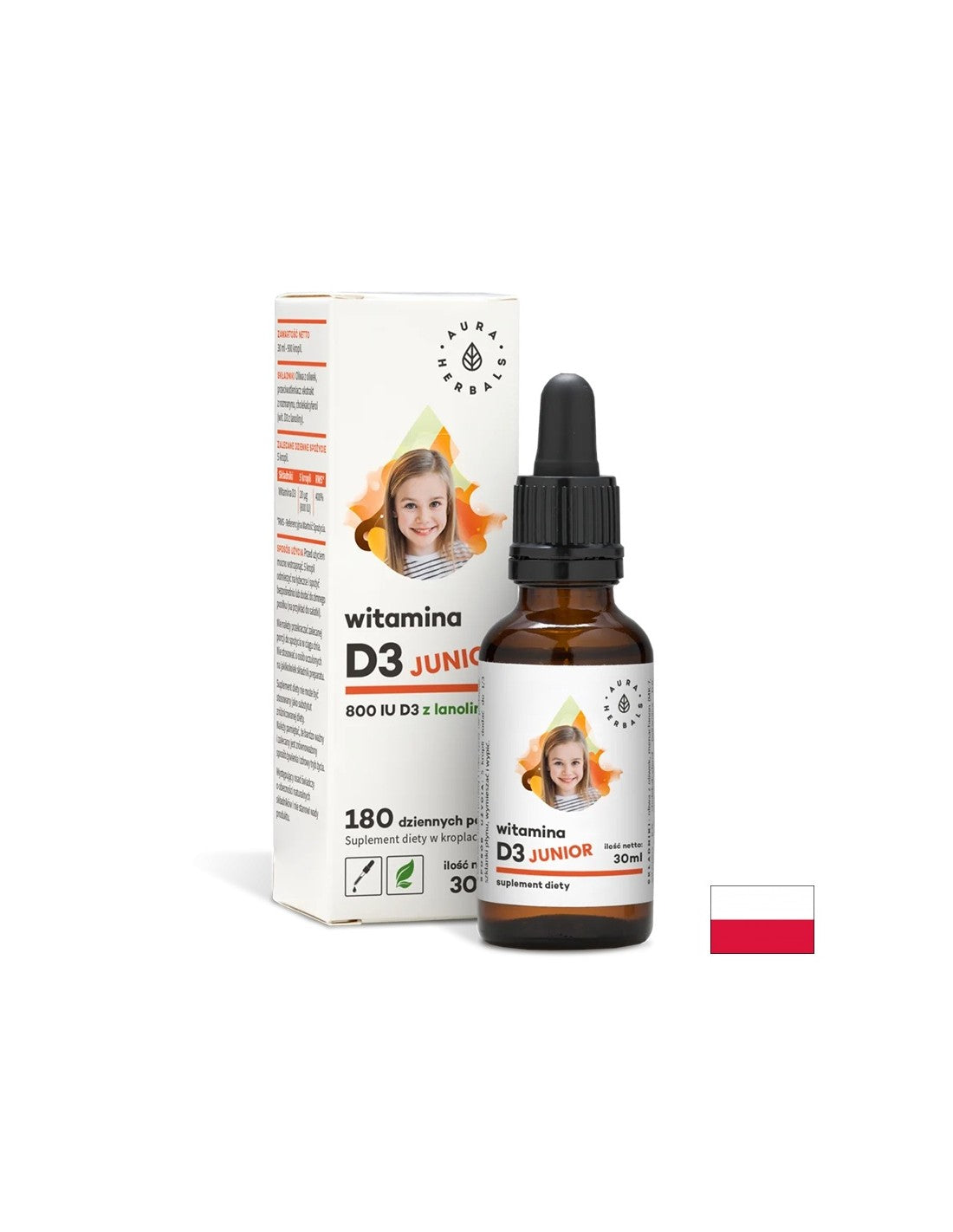 Immune and bone system - Vitamin D3 (800 IU) - for children and adults, 30 ml drops Aura Herbals - Nutra Best Europe
