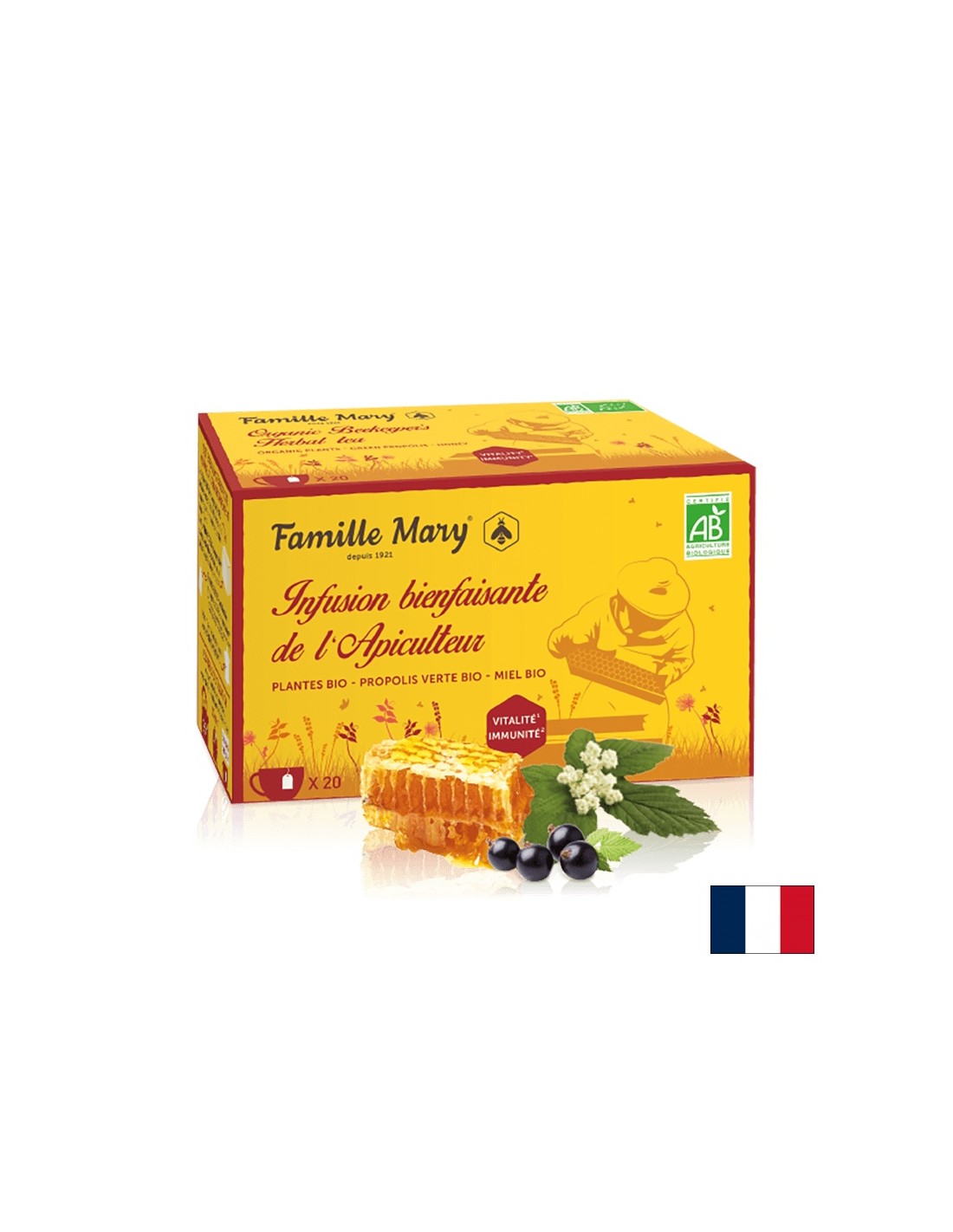 Infusion bienfaisante de l'Apiculteur/ Herbal tea for the immune system with green propolis and honey, 20 filter bags - Nutra Best Europe