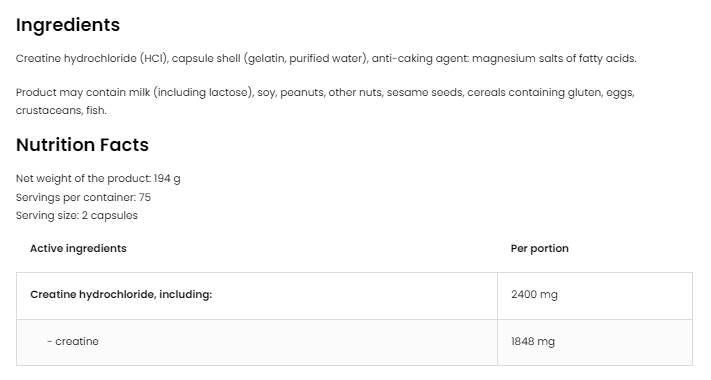 Creatine HCL 2400 / Creatine Hydrochloride - 300 капсули - Nutra Best Europe