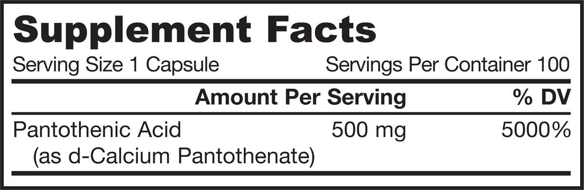 Pantothenic Acid B5 500 mg - 100 capsules - Nutra Best Europe