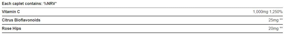 Vitamin C 1000 mg / with Rose Hips & Bioflavonoids - 100 caplets - Nutra Best Europe