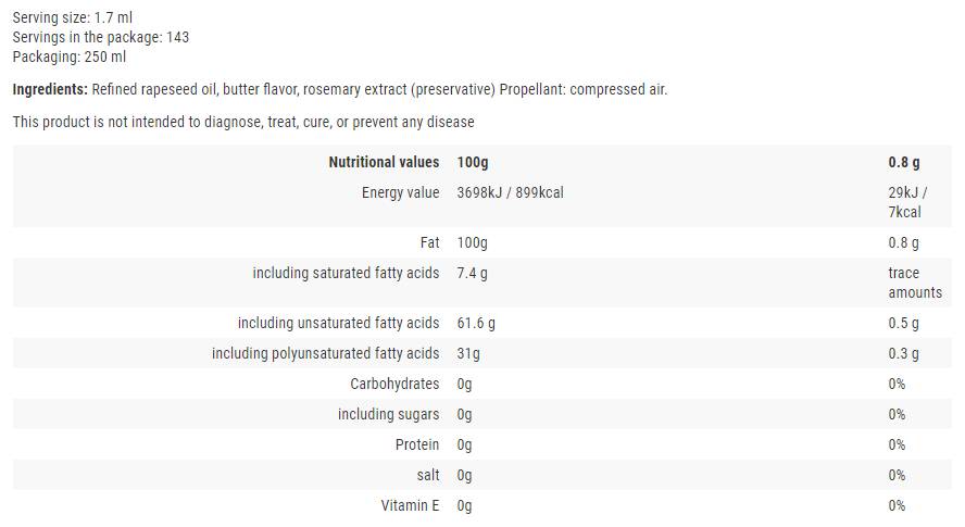 Cooking Spray / Butter - 250 ml - Nutra Best Europe