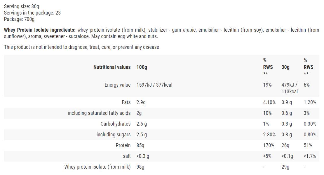 Whey Protein Isolate - 700 grams - Nutra Best Europe