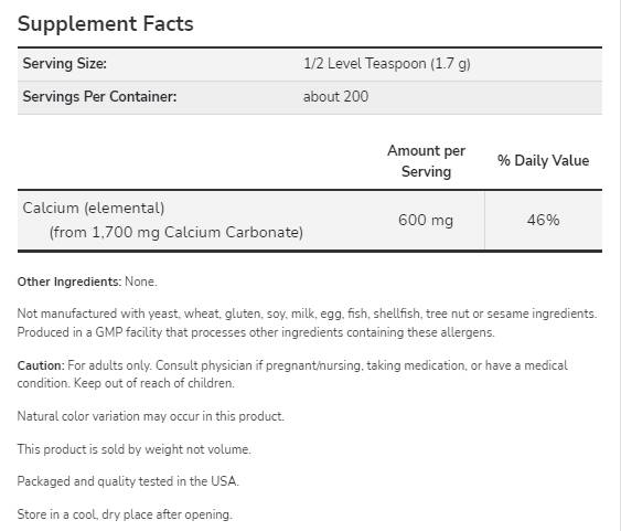 Calcium Carbonate Powder - 340 grams - Nutra Best Europe