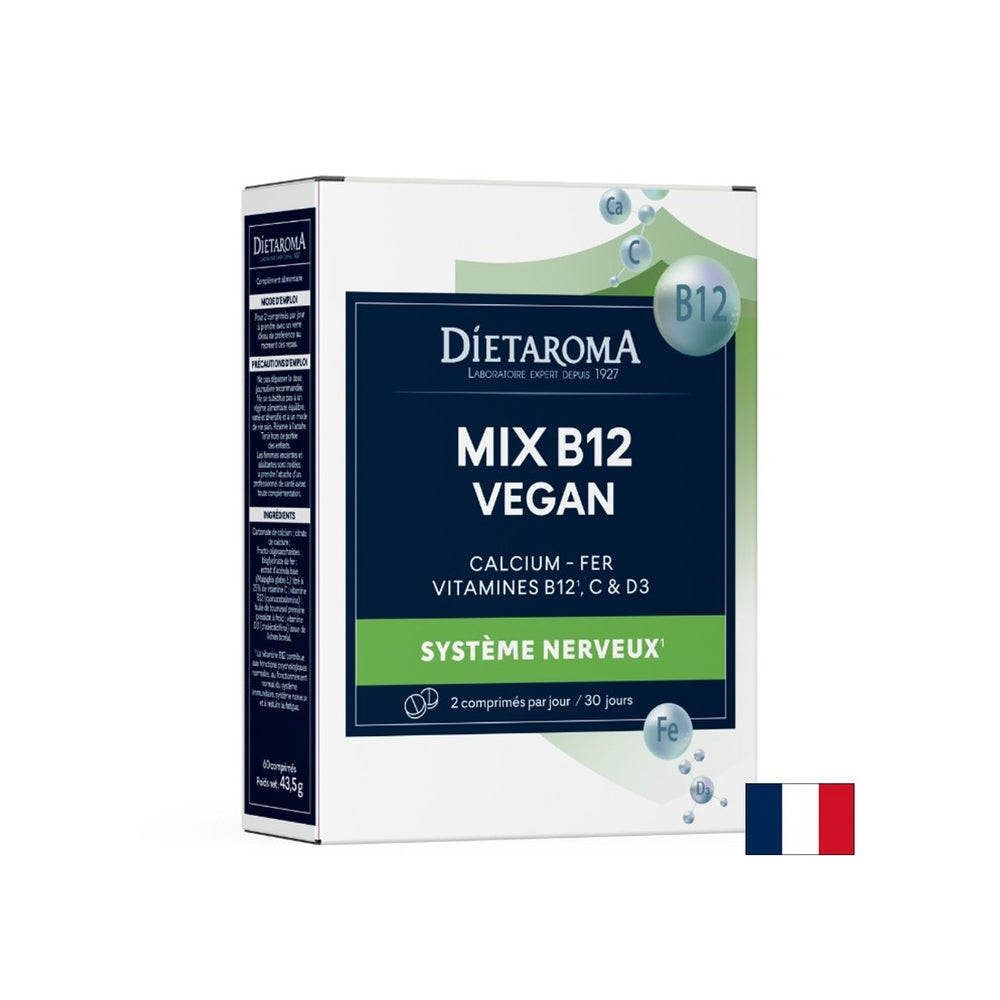 Bone system and circulation - Vitamin B12 + iron, calcium, vitamin C and D3 (vegan formula), 60 tablets - Nutra Best Europe