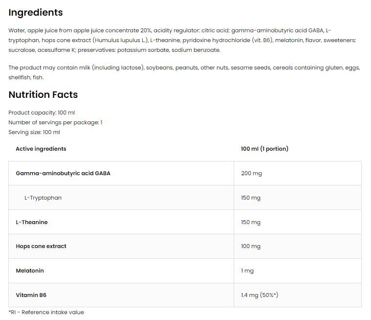 Keep Sleep Shot | with Melatonin, Gaba, L-Theanine - 100 ml - Nutra Best Europe