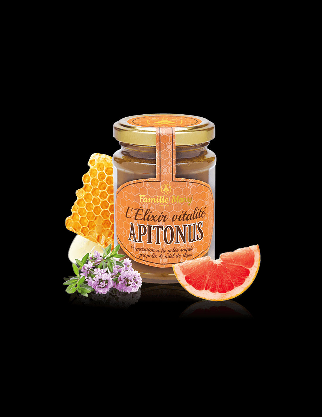 L'Élixir vitalité Apitonus / Apitonus vital elixir with royal jelly, propolis and thyme honey, 230 g Famille Mary - Nutra Best Europe