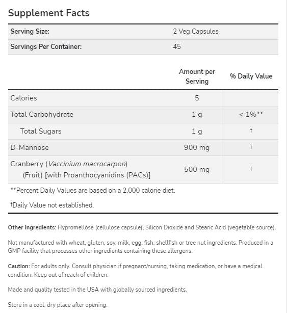 Mannose Cranberry - 90 capsules - Nutra Best Europe