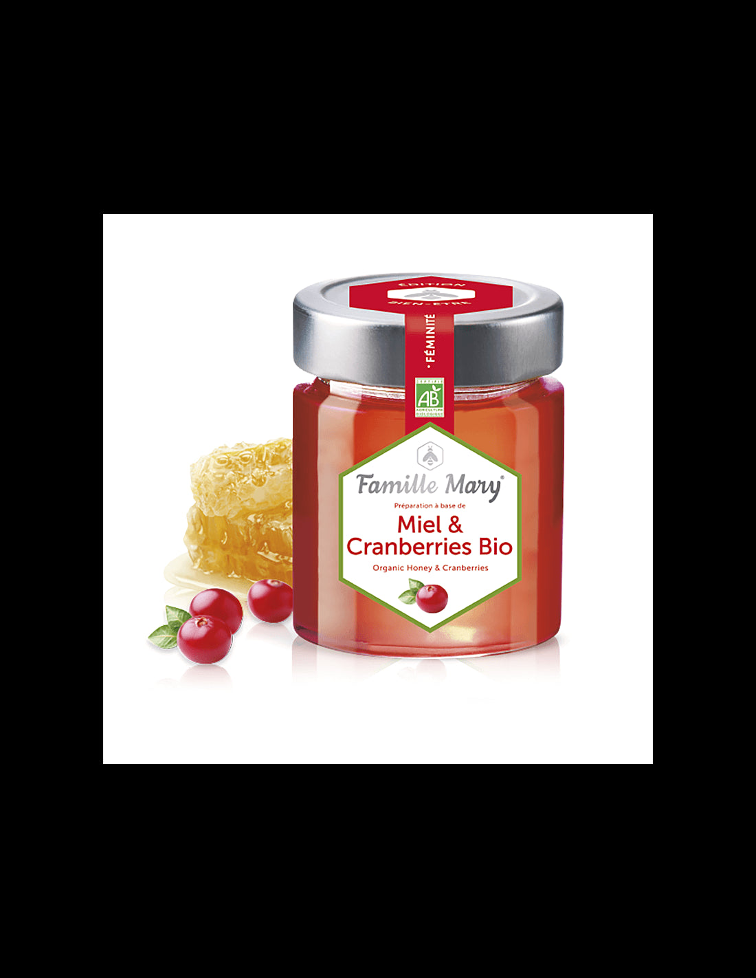 Miel and Cranberries Bio / Bio Acacia honey + Cranberries, 170 g Famille Mary - Nutra Best Europe