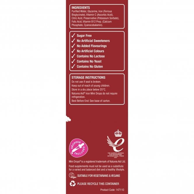 Vas + C-vitamin + B12-vitamin + folsav csepp gyermekeknek (Mini Drops Iron) 50 ml NaturesAid
