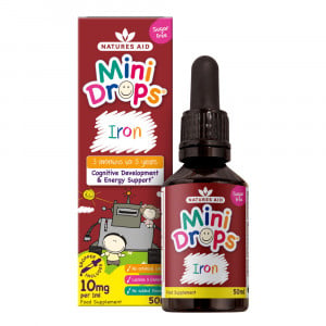 Vas + C-vitamin + B12-vitamin + folsav csepp gyermekeknek (Mini Drops Iron) 50 ml NaturesAid