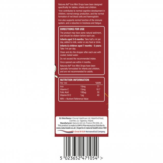 Vas + C-vitamin + B12-vitamin + folsav csepp gyermekeknek (Mini Drops Iron) 50 ml NaturesAid