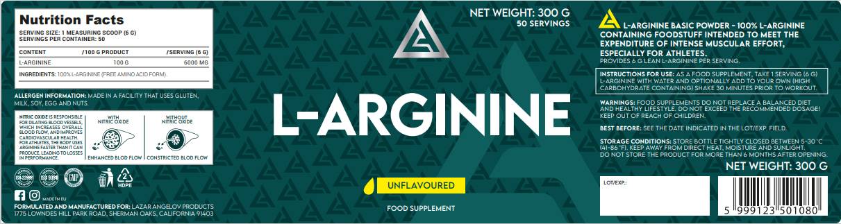 L-Arginine Powder - 300 grams - Nutra Best Europe