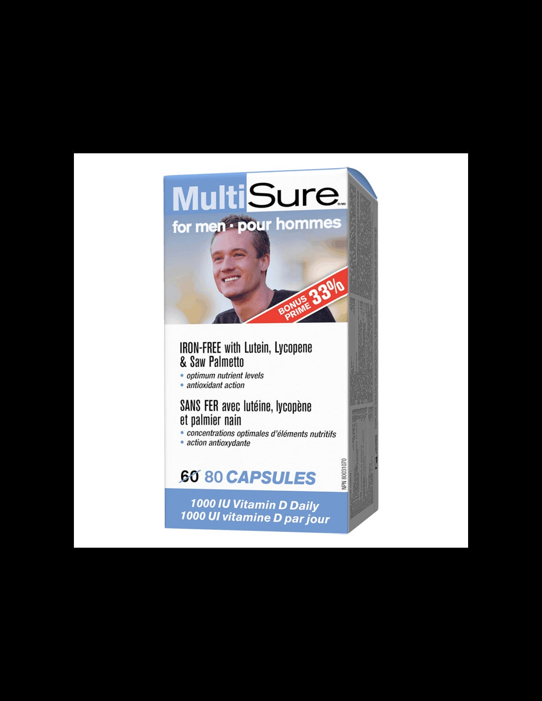 MultiSure® Men / Multivitamins for men (with lutein, lycopene and saw palmetto), 80 capsules - Nutra Best Europe