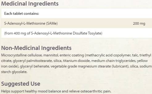 SAM-e 200 mg - 30 Tablets - Nutra Best Europe