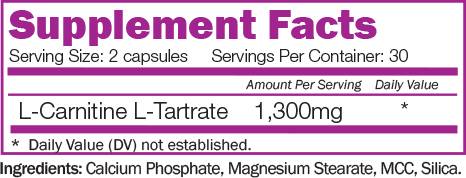 L-Carnitine Tartrate 1300 mg - 60 capsules - Nutra Best Europe