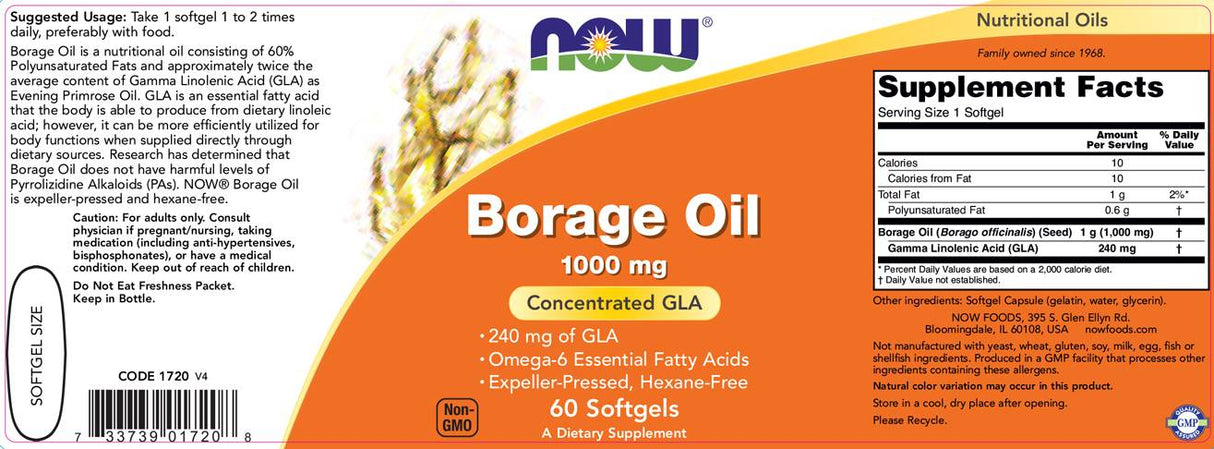 Borage Oil 1000 mg - 60 Gel capsules - Nutra Best Europe