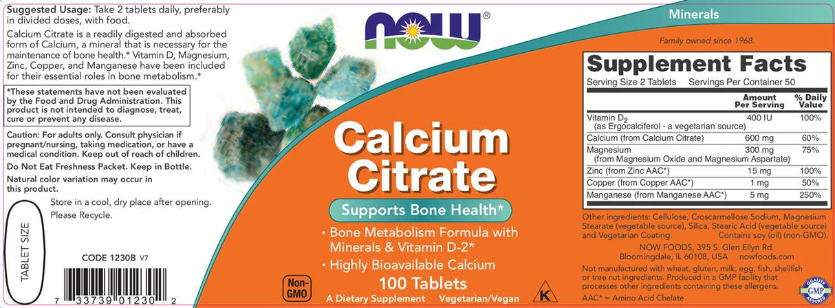 Calcium Citrate with Minerals & Vitamin D-2 300 mg - 100 Tablets - Nutra Best Europe
