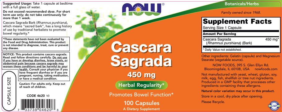 Cascara Sagrada 450 mg - 100 capsules - Nutra Best Europe
