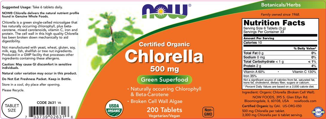 Chlorella Organic 500 mg - 200 Tablets - Nutra Best Europe