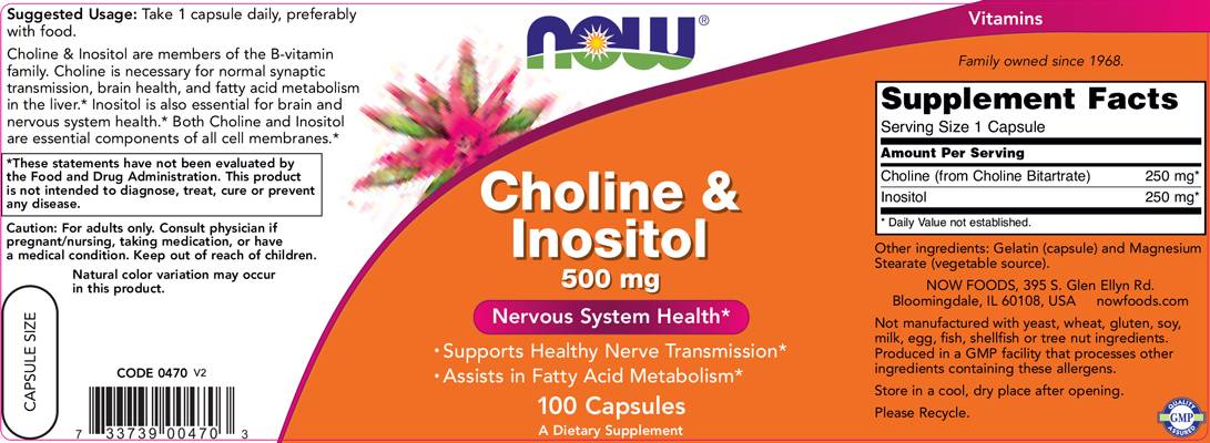 Choline & Inositol 500 mg - 100 capsules - Nutra Best Europe