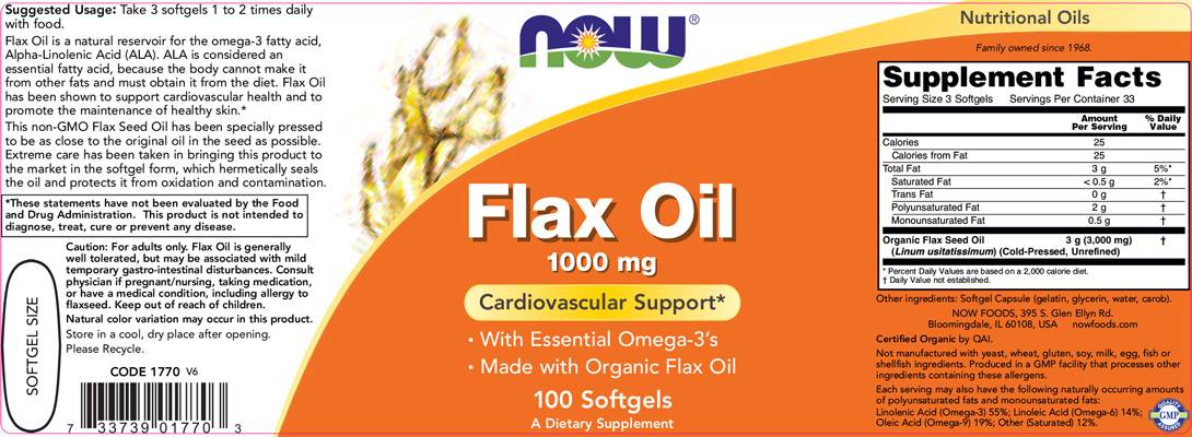 Flax Oil Organic 1000 mg - 100 Gel capsules - Nutra Best Europe