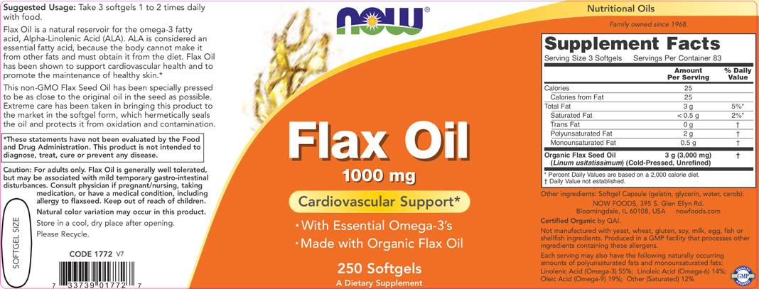 Flax Oil Organic 1000 mg - 100 Gel capsules - Nutra Best Europe