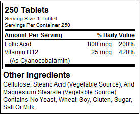 Folic Acid 800 mcg - 250 Tablets - Nutra Best Europe